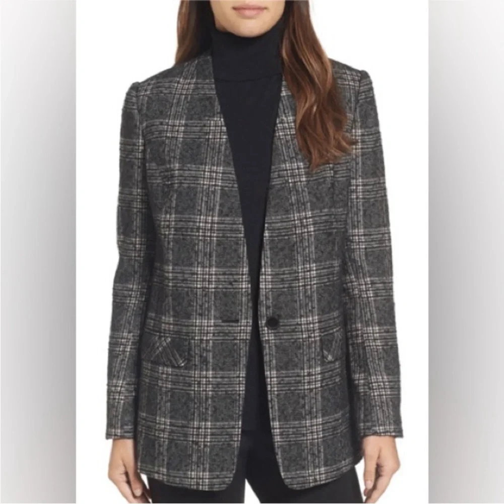 Halogen Glen Plaid One Button Wool Blend Blazer